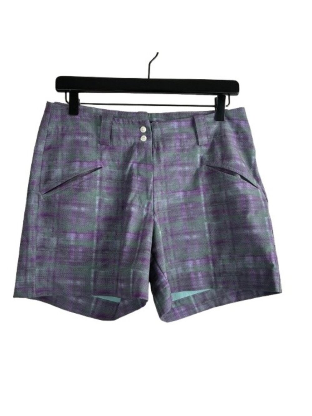 Nike Golf Tour Performance Purple Green Plaid Dual Layer Shorts Womens Size 6